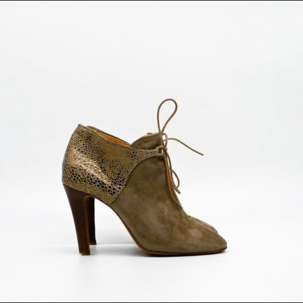 Sezane by Morgane Sezalory Suede Taupe and Metallic Hunter Ankle Boots - Size 9 - Picture 2 of 6